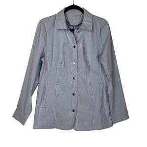 Chico's Womens Nautical‎ Seersucker Striped Jacket Snap Button Front L Coastal
